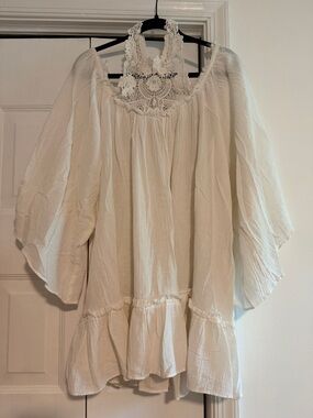 Free People Cream Crochet Yoke Peasant Dress